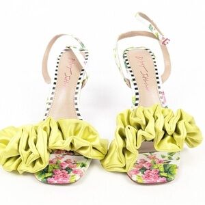 Betsey Johnson Floral Ruffle Sandals - Lime and Pink